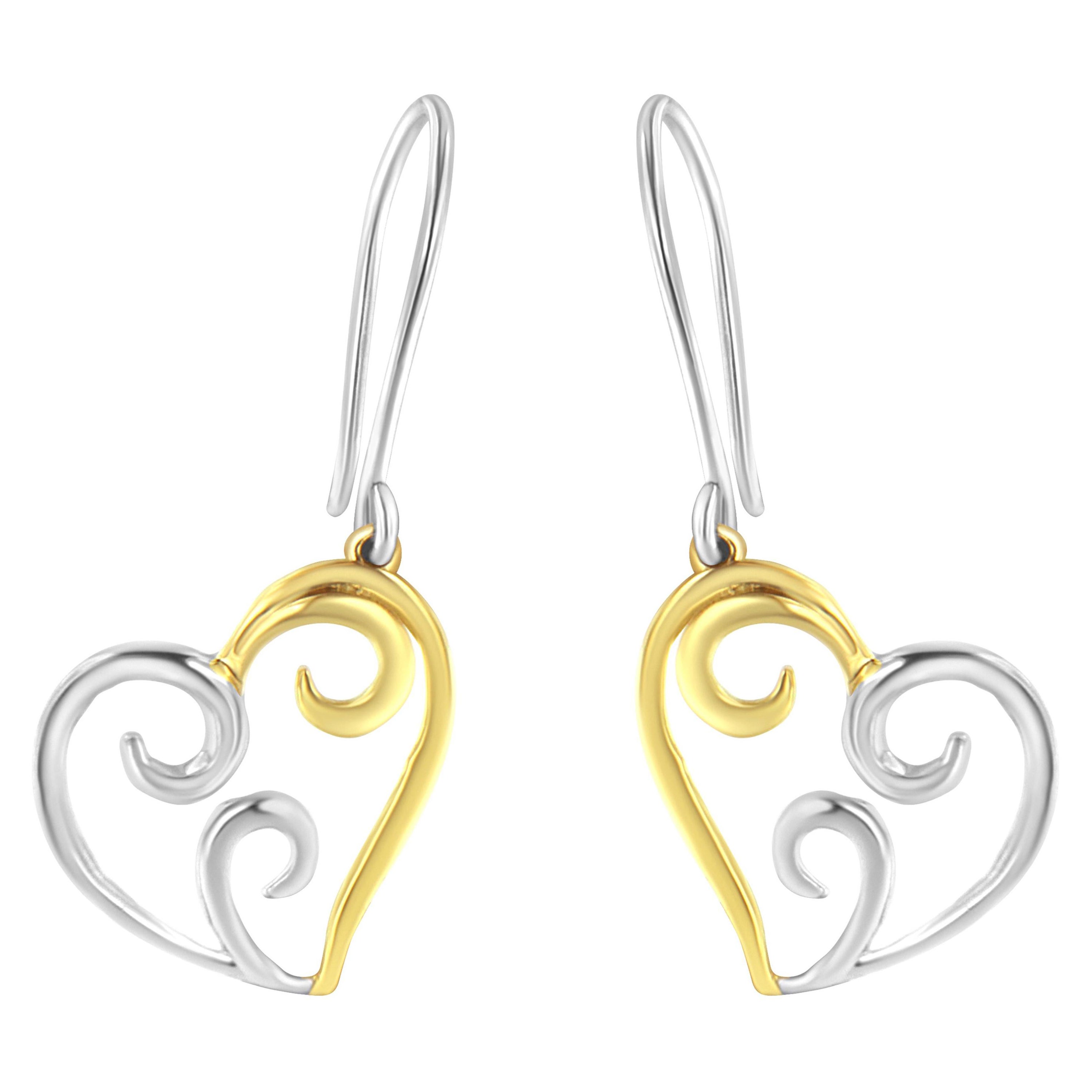 10K Yellow Gold Heart Dangle Earrings For Sale