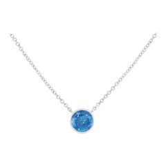 Collier pendentif réglable en argent sterling avec diamants bleus de 1/10 carat de .925 carat