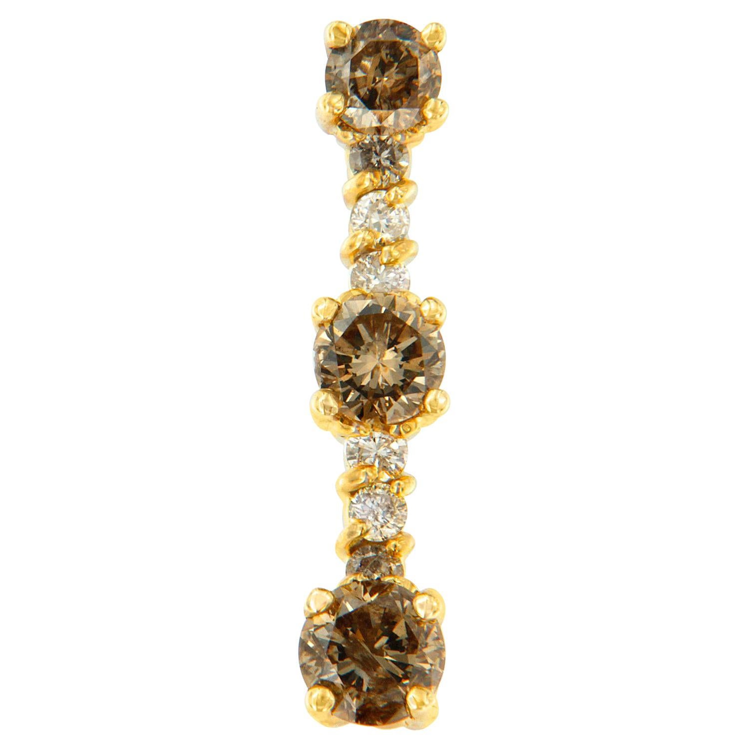 Collier pendentif en or jaune 14 carats avec diamants blancs et champagne de 1,0 carat