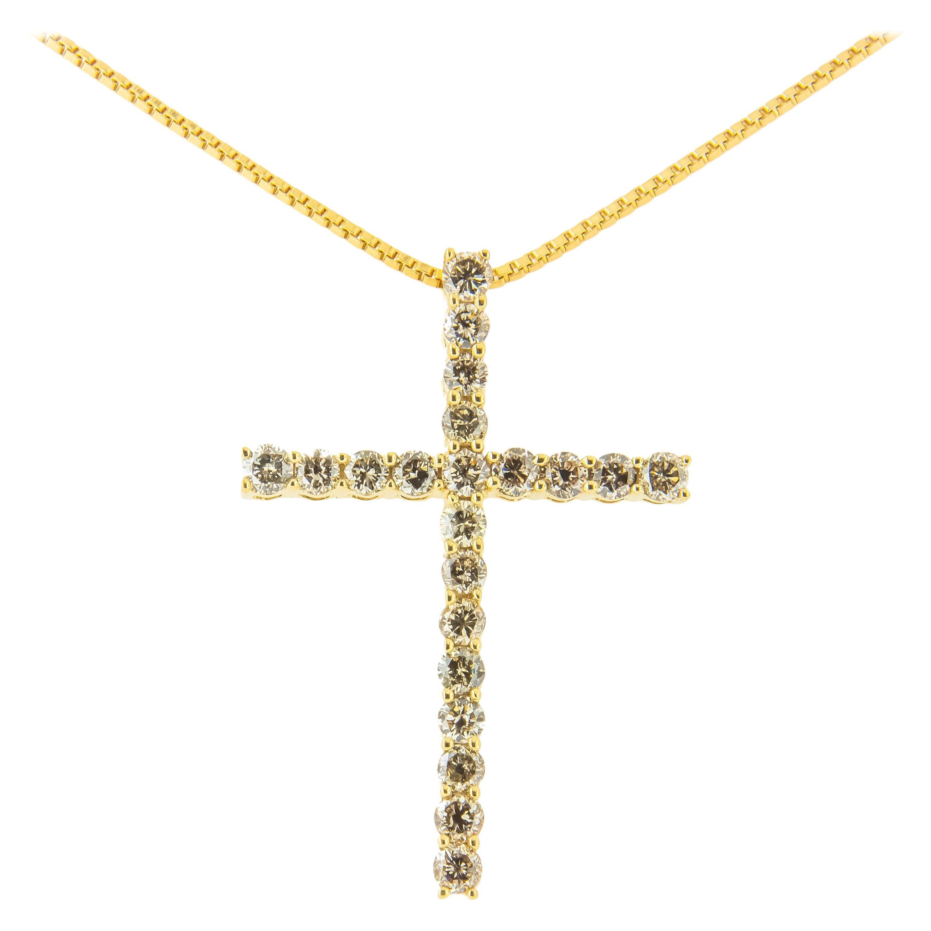 Yellow Gold Plated Sterling Silver 1.00 Carat Diamond Cross Pendant Necklace