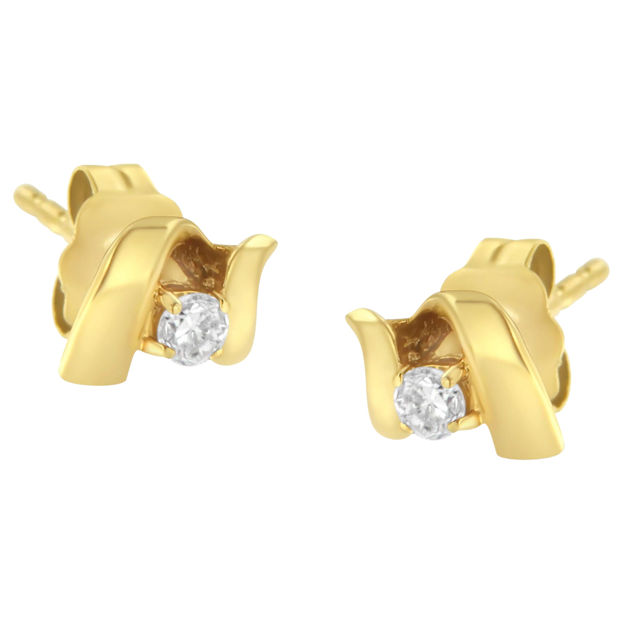 10K Yellow Gold 1/10 Carat Push-Back Prong-Set Classic Stud Earring