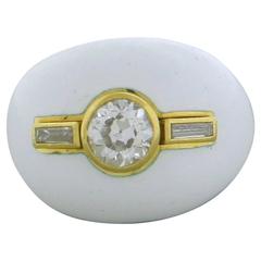 David Webb Diamond White Enamel Gold Dome Ring