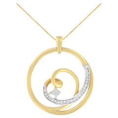 10k Yellow Gold 1/6 Carat Diamond Heart Circle Pendant Necklace