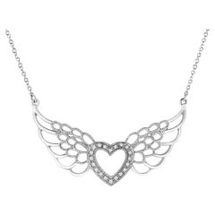 .925 Sterling Silver Diamond Accent Fairy Wing Heart Pendant Necklace