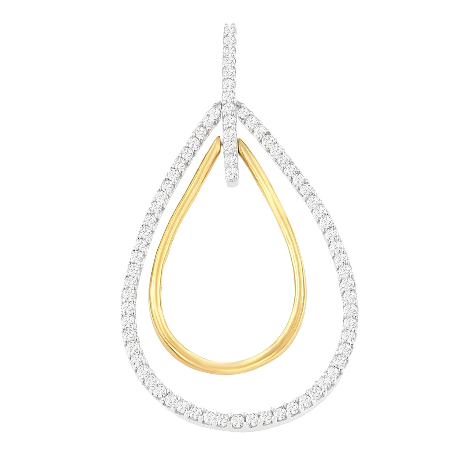 14K Two-Tone Gold 1.0 Carat Round Cut Diamond Double Burst Pendant Necklace For Sale