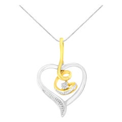 10K Yellow and White Gold 1/25 Carat Heart Diamond Accent Pendant Necklace 