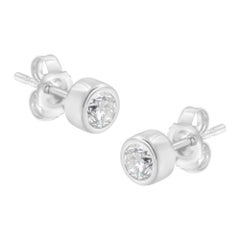 10K White Gold 1/3 Carat Diamond Bezel Stud Earrings