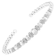 .925 Sterling Silver Diamond Rondelle Graduated Ball Bead Cuff Bangle Bracelet