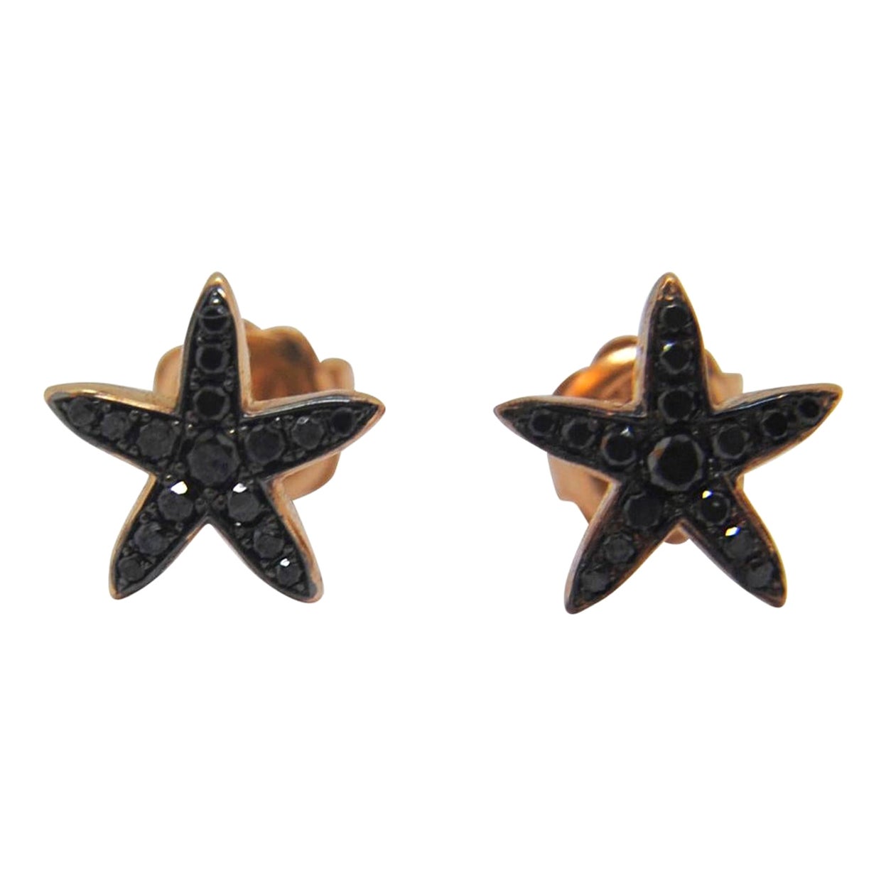 Boucles d'oreilles étoile de mer en or rose 18 carats et diamant noir