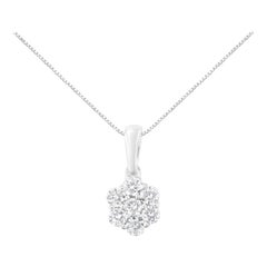 14K White Gold 1/2 Carat Diamond Floral Cluster Pendant Necklace