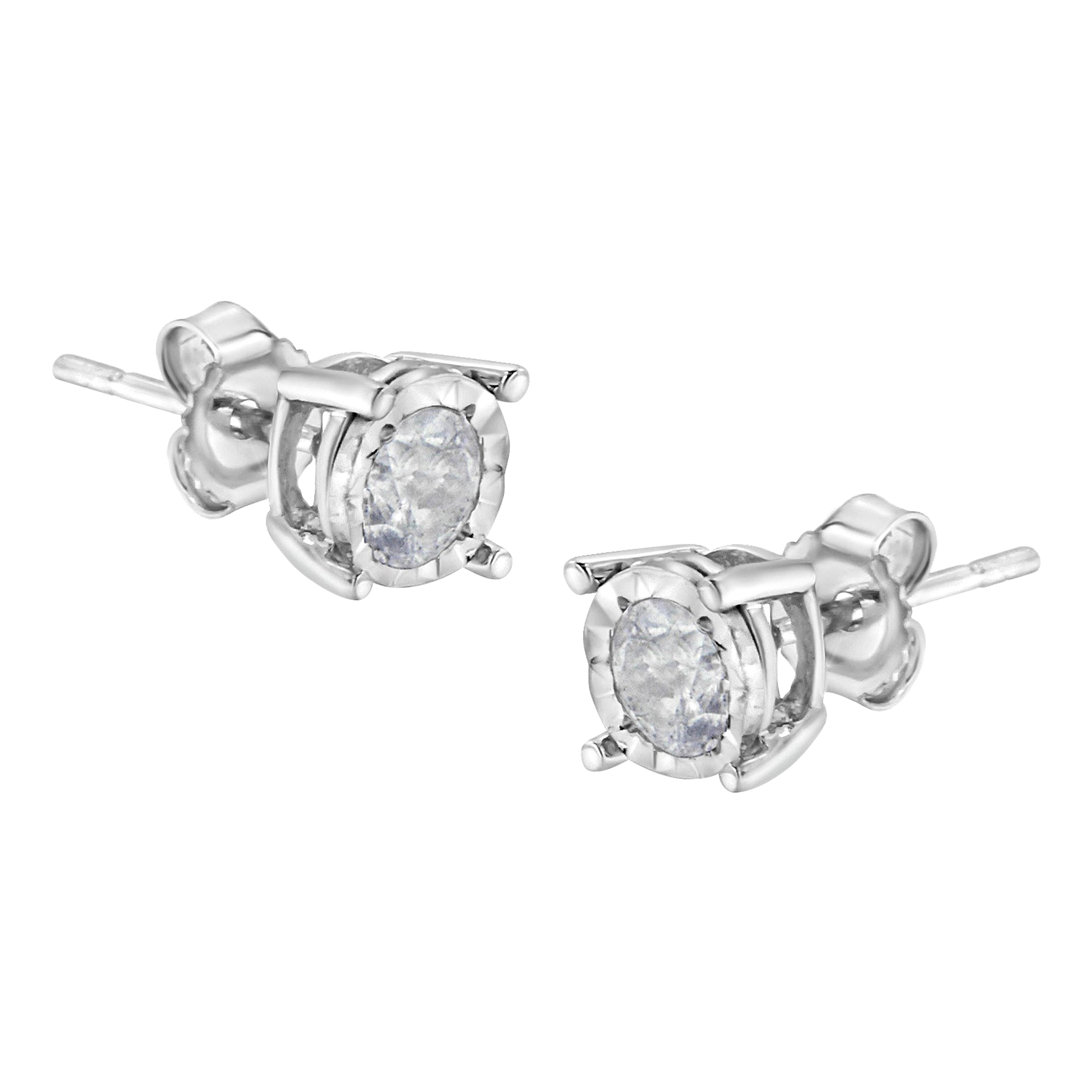 .925 Sterling Silver 1/2 Carat Brilliant Solitaire Diamond Stud Earrings For Sale