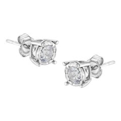 .925 Sterling Silver 1/2 Carat Brilliant Solitaire Diamond Stud Earrings