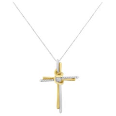 10K Two-Tone Gold Diamond Cross Pendant Necklace