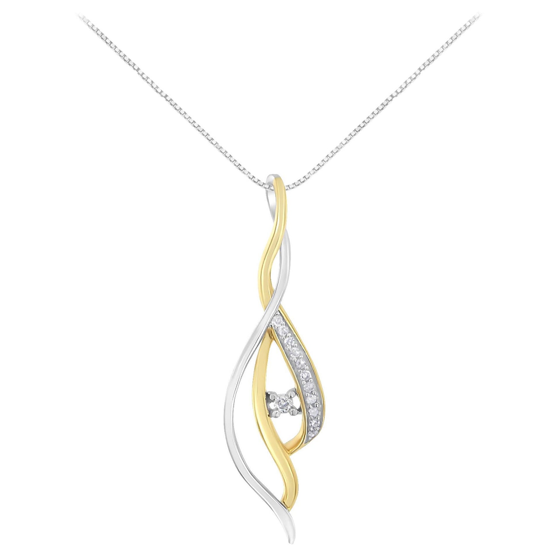 Collier pendentif cascade en or bicolore 10 carats avec diamants de 1/10 carat