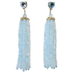 Aquamarine Tassel Earrings with Gold Cup By Marina J. 2016