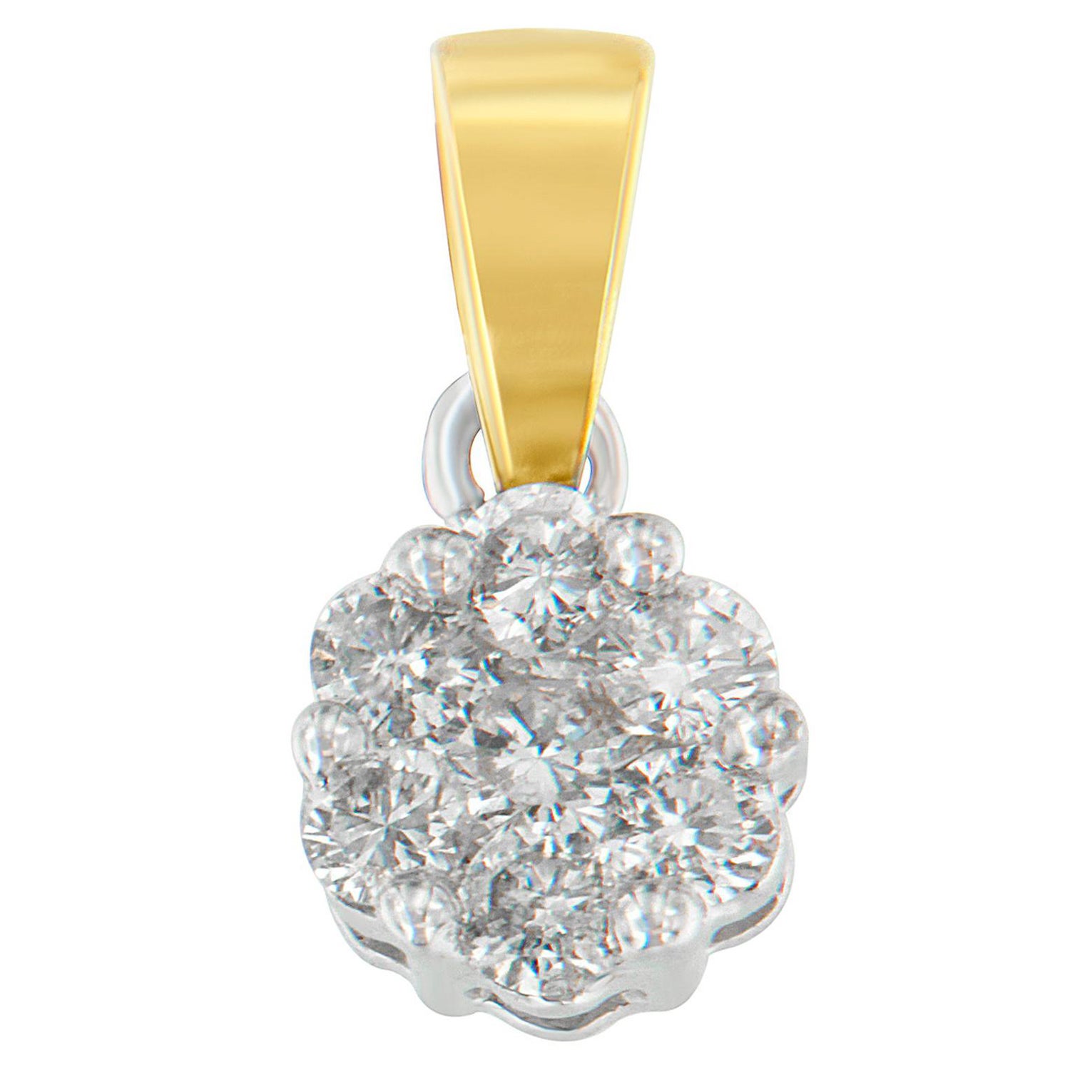 14K Two-Toned Gold 1.0 Carat Round Cut Diamond Circle Halo Pendant Necklace