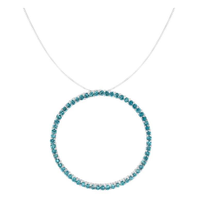 14K White Gold 2.0 Carat Treated Blue RoundCut Diamond Pendant