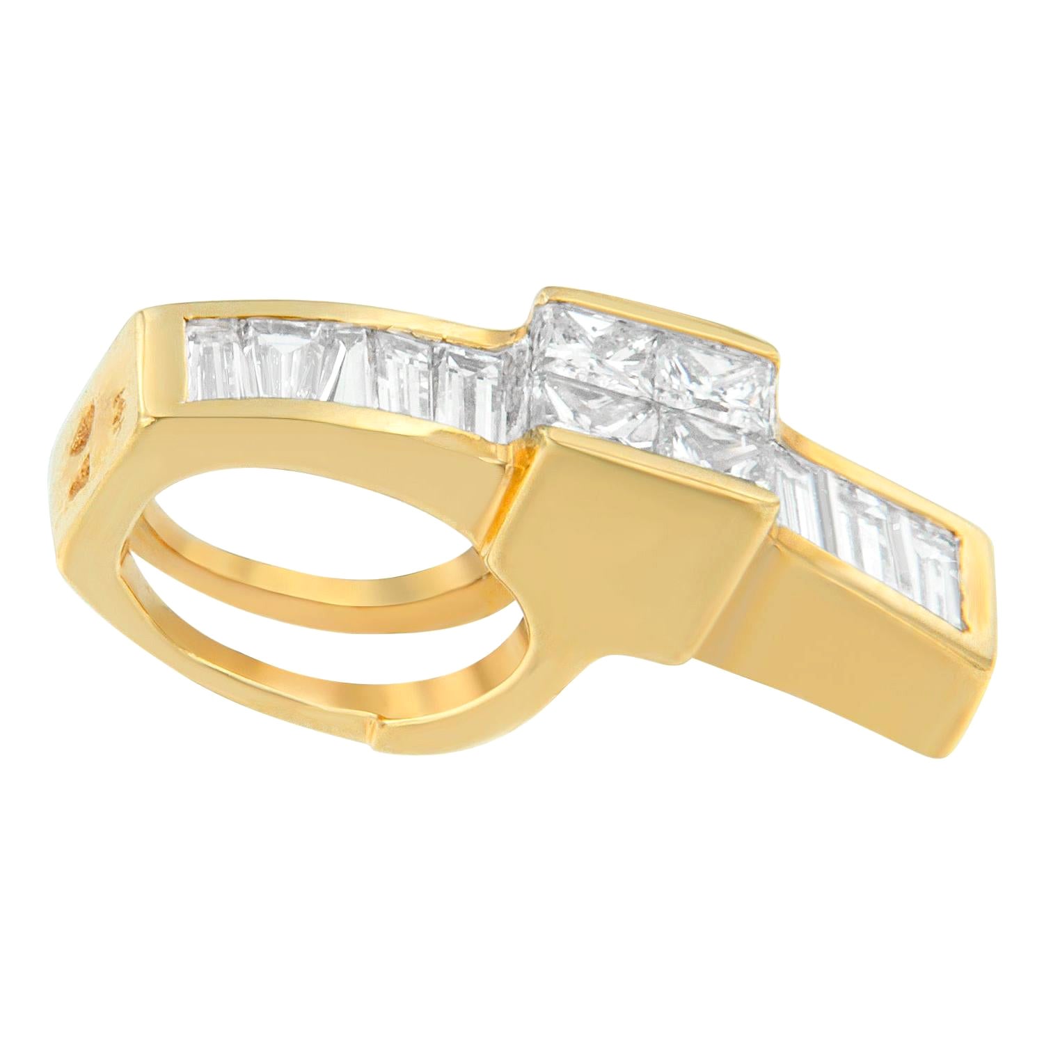 14K Yellow Gold 1 1/10 Carat Overlapping Diamond Drop Pendant Necklace