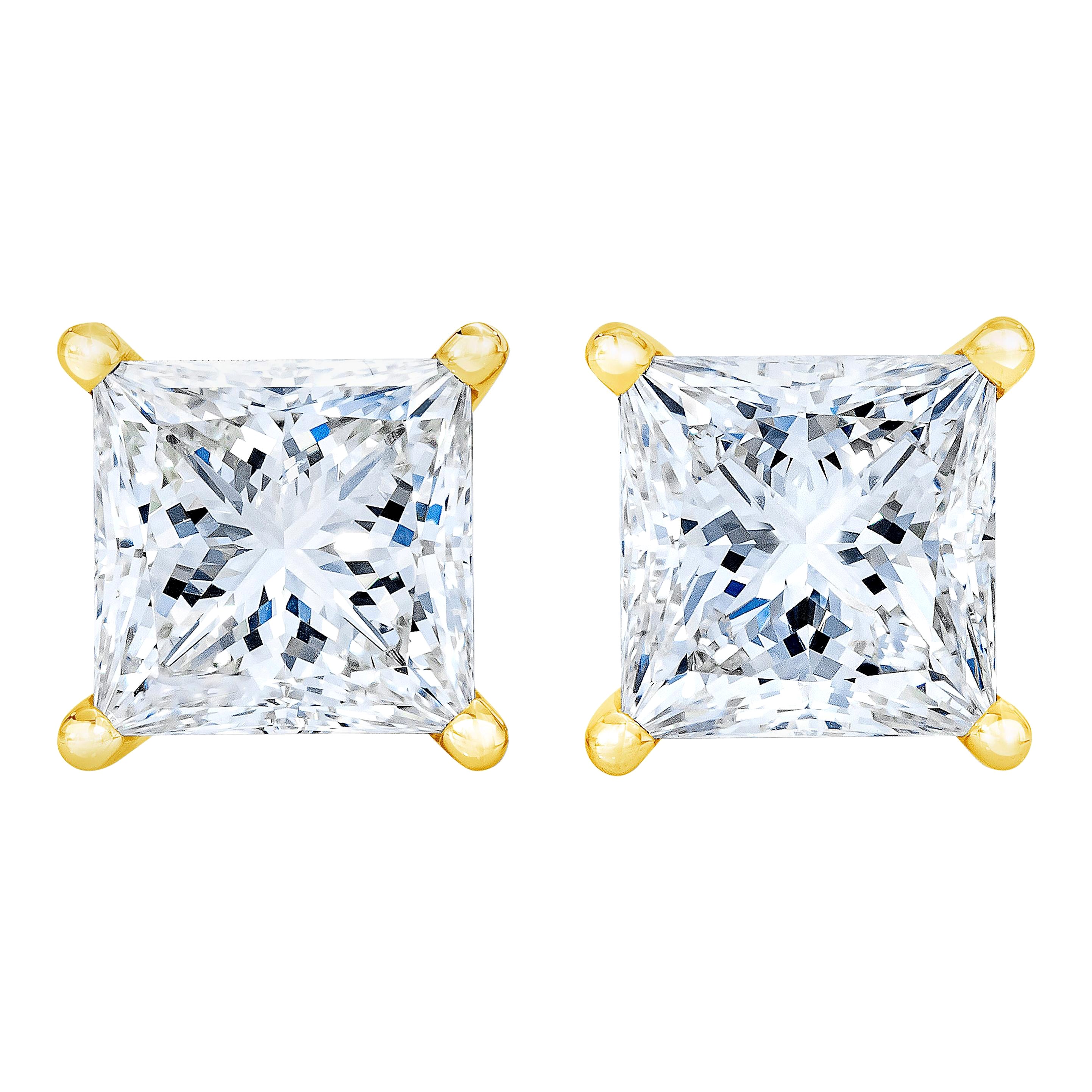 AGS Certified 1/2 Carat Princess-Cut Diamond Stud Earrings in 14k ...