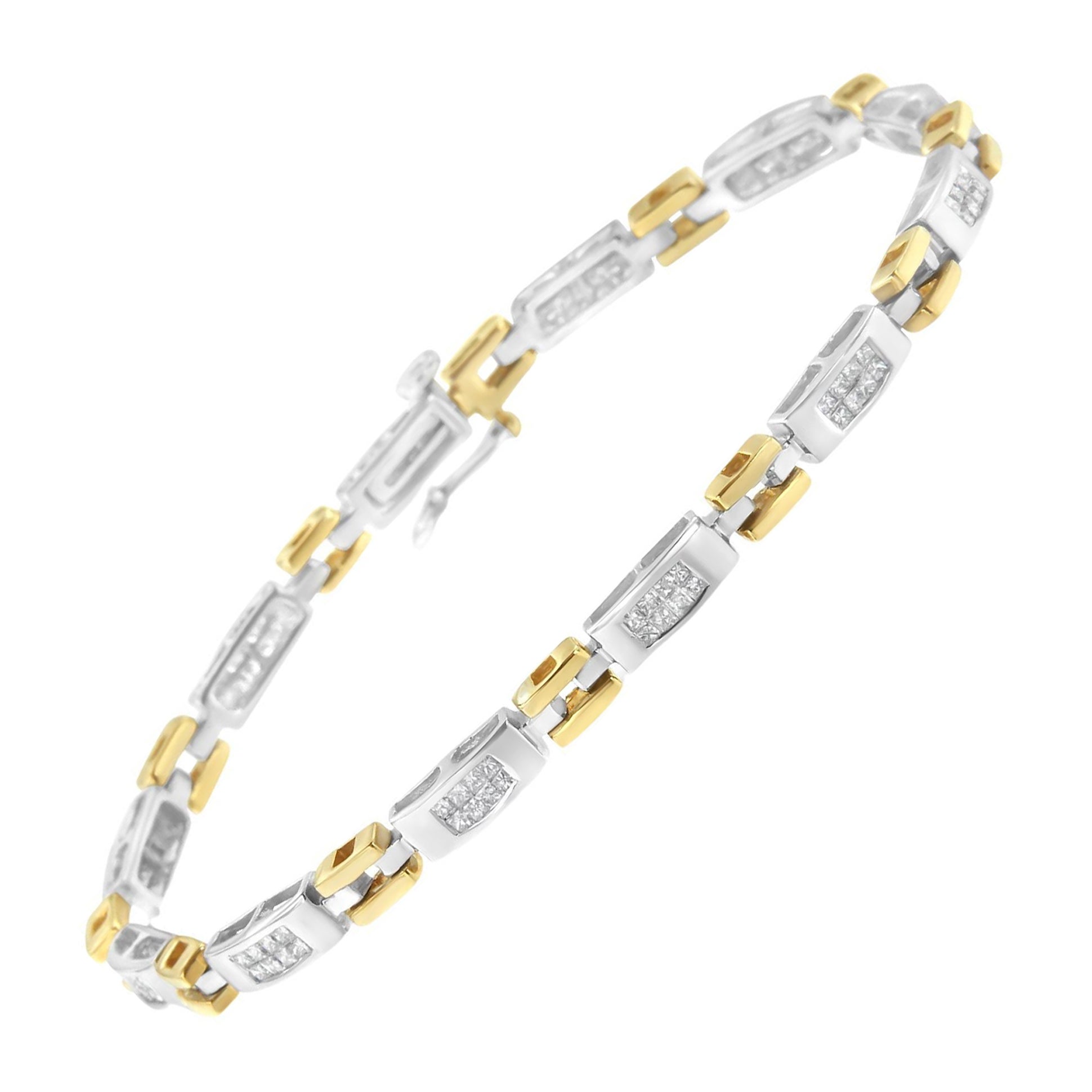 10K Two-Tone Gold 1.0 Carat Diamond Link Bracelet For Sale