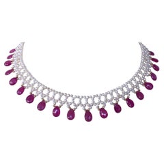 Marina J. Valentine's Pink Sapphire & Pearl Woven Necklace with 14k Yellow Gold
