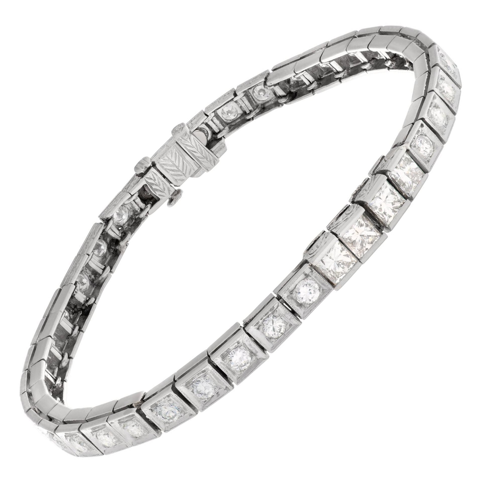 Aquamarine Diamond Platinum Line Bracelet at 1stDibs