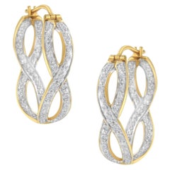 10K Yellow and White Gold 1/4 Carat Diamond Double Infinity Hoop Earrings