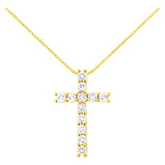 10k Yellow Gold 1.0 Carat Round Brilliant Cut Diamond Cross Pendant Necklace