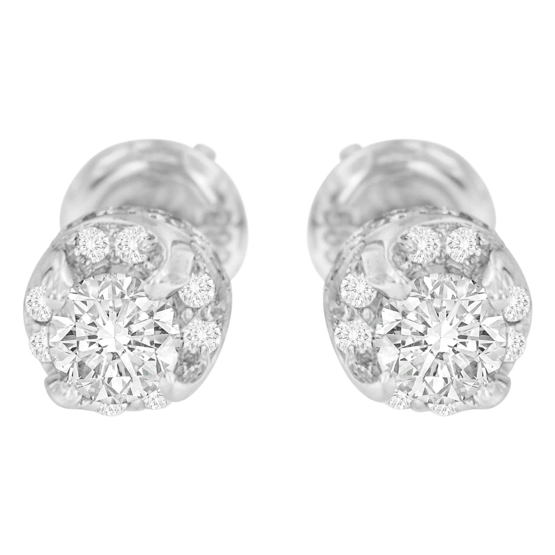 14K White Gold 1.0 Carat Brilliant Round Diamond Stud Earrings