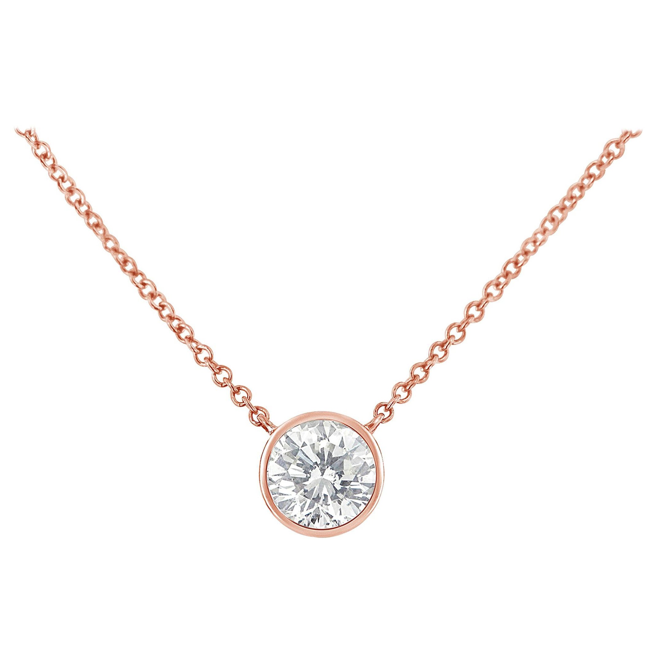 14K Rose Gold Over Sterling Silver 1/3 Carat Diamond Solitaire Pendant Necklace For Sale
