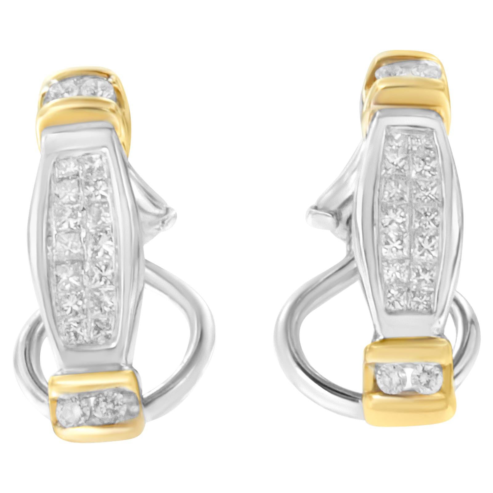 14K zweifarbiges Gold 1/2 Karat runder und Prinzessinnenschliff Diamant-Ohrringe