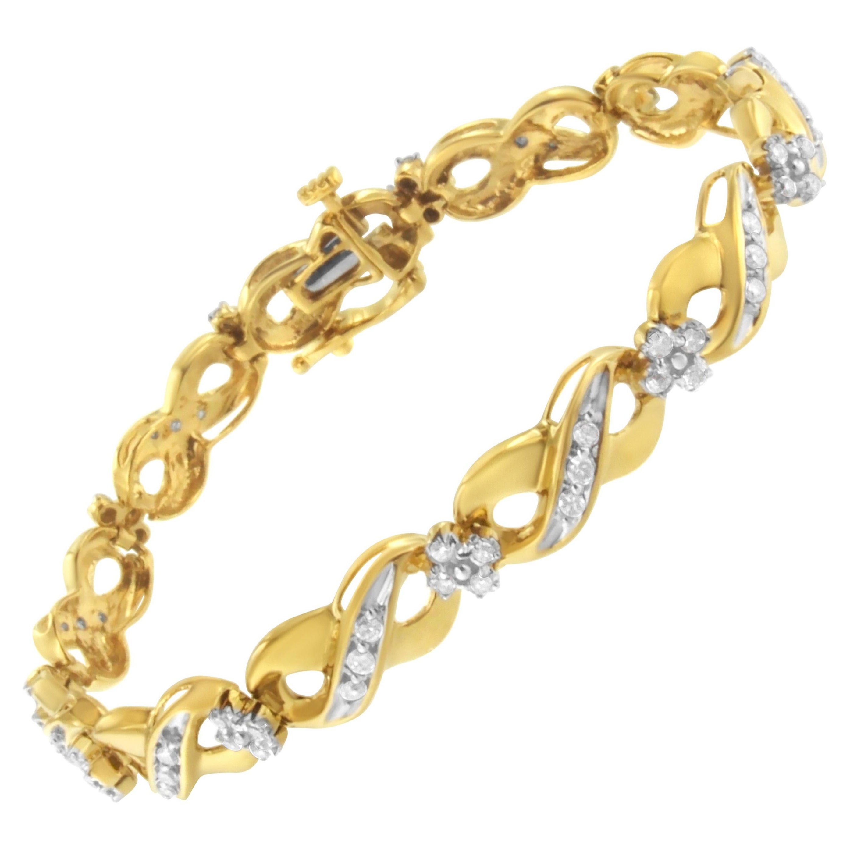 Bracelet d'amour infini en or jaune 10 carats avec diamants taille ronde de 1,0 carat en vente