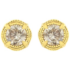 Yellow Gold Plated Sterling Silver 1 1/2 Carat Diamond Milgrain Stud Earrings