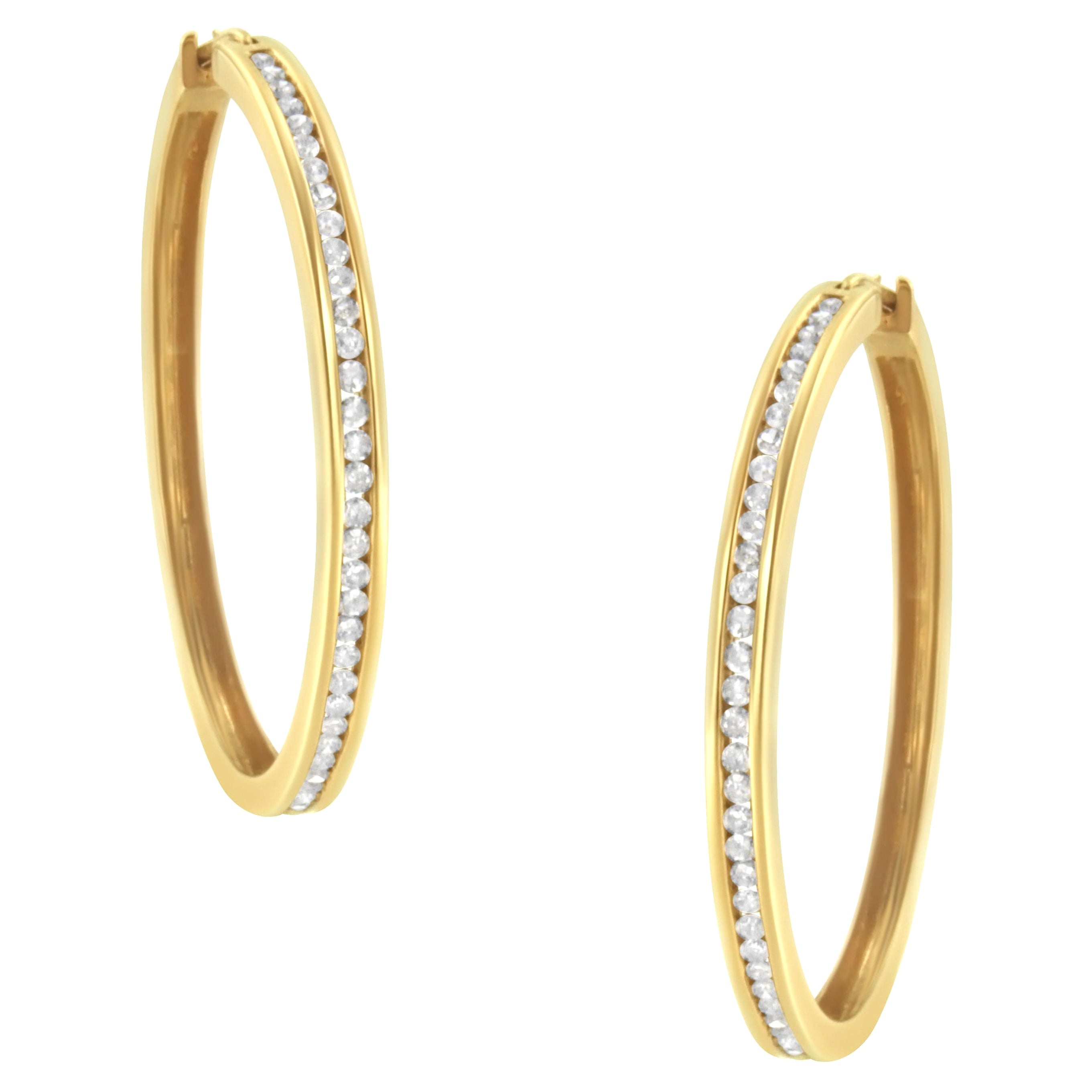 10K Yellow Gold 1.00 Carat Slim Diamond Hoop Earrings