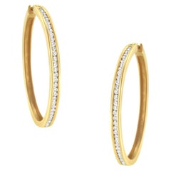 10K Yellow Gold 1.00 Carat Slim Diamond Hoop Earrings