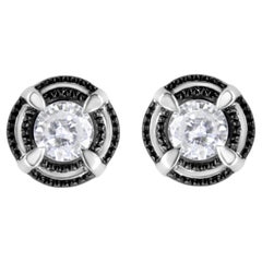 .925 Sterling Silver 1 1/2 Carat Diamond Solitaire Milgrain Stud Earrings