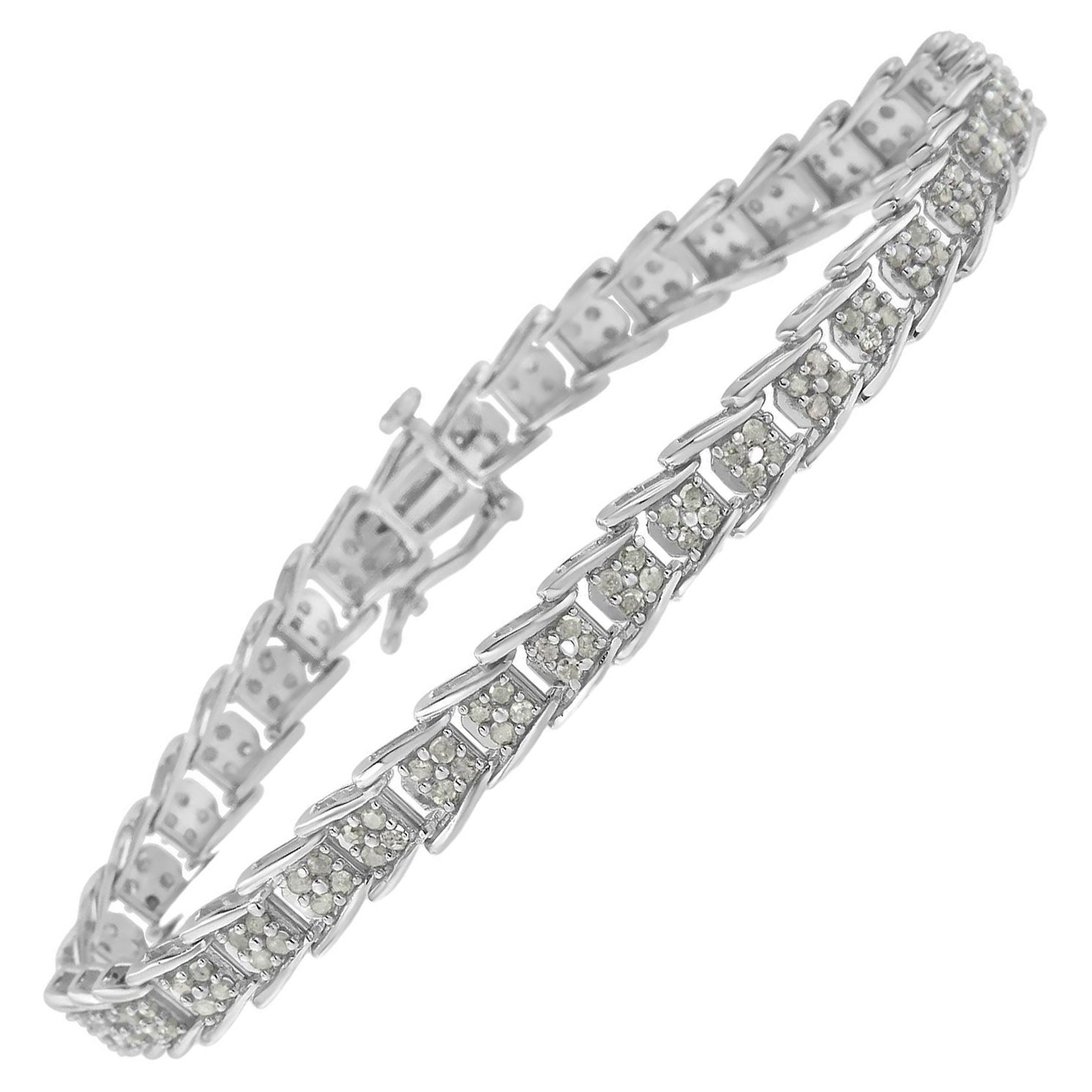 10K White Gold 2.0 Carat Diamond Fan-Shaped Link Tennis Bracelet For Sale