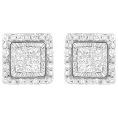 10K White Gold 1/2 Carat Invisible Set Princess-Cut Diamond Square Stud Earring