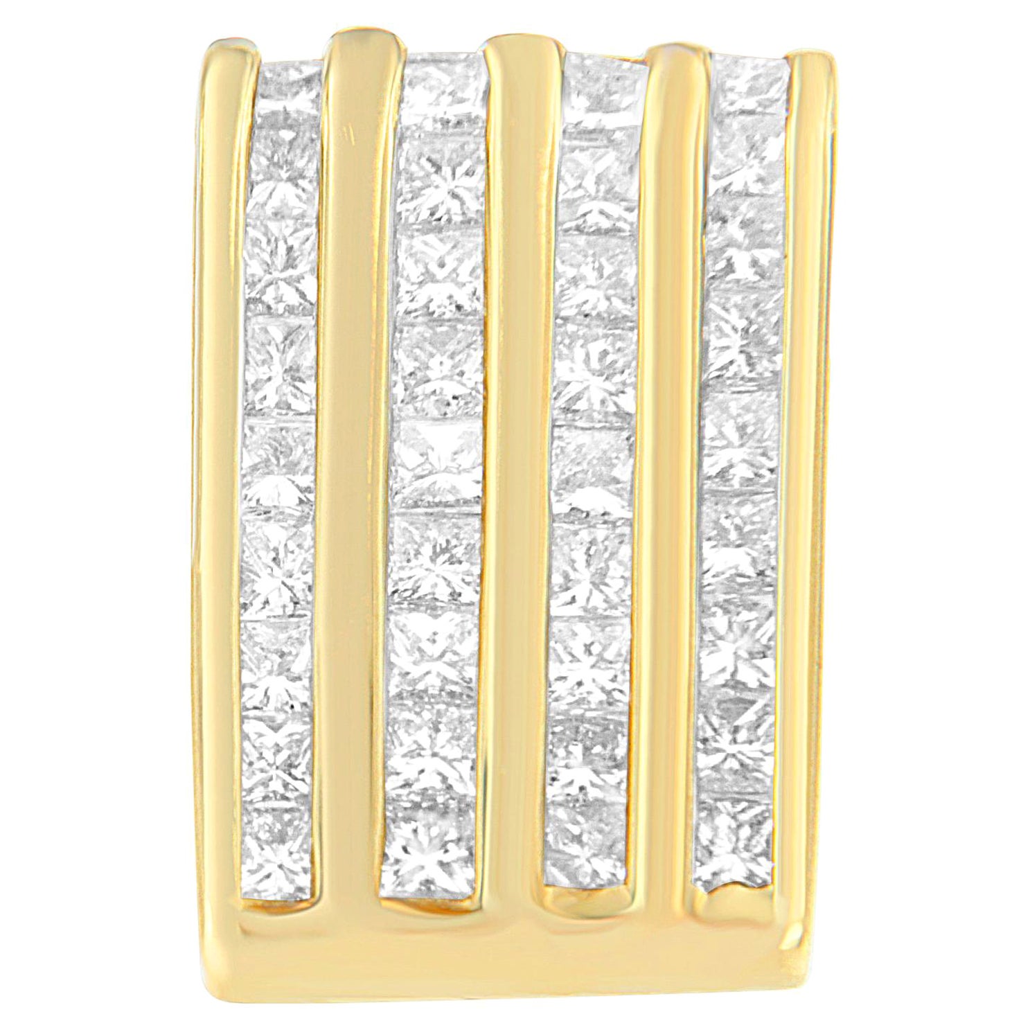 14K Yellow Gold 2 1/3 Carat Princess Cut Diamond Block Pendant Necklace For Sale