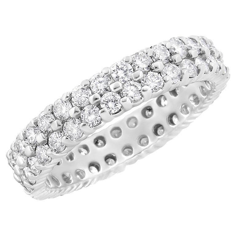 14K White Gold 2.0 Carat Round-Cut Diamond Double Row Eternity Band ...