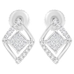 10K White Gold 1/3 Carat Diamond Double Triangle Composite Stud Earrings