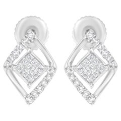 Clous d'oreilles composites double triangle en or blanc 10 carats avec diamants de 1/3 carat