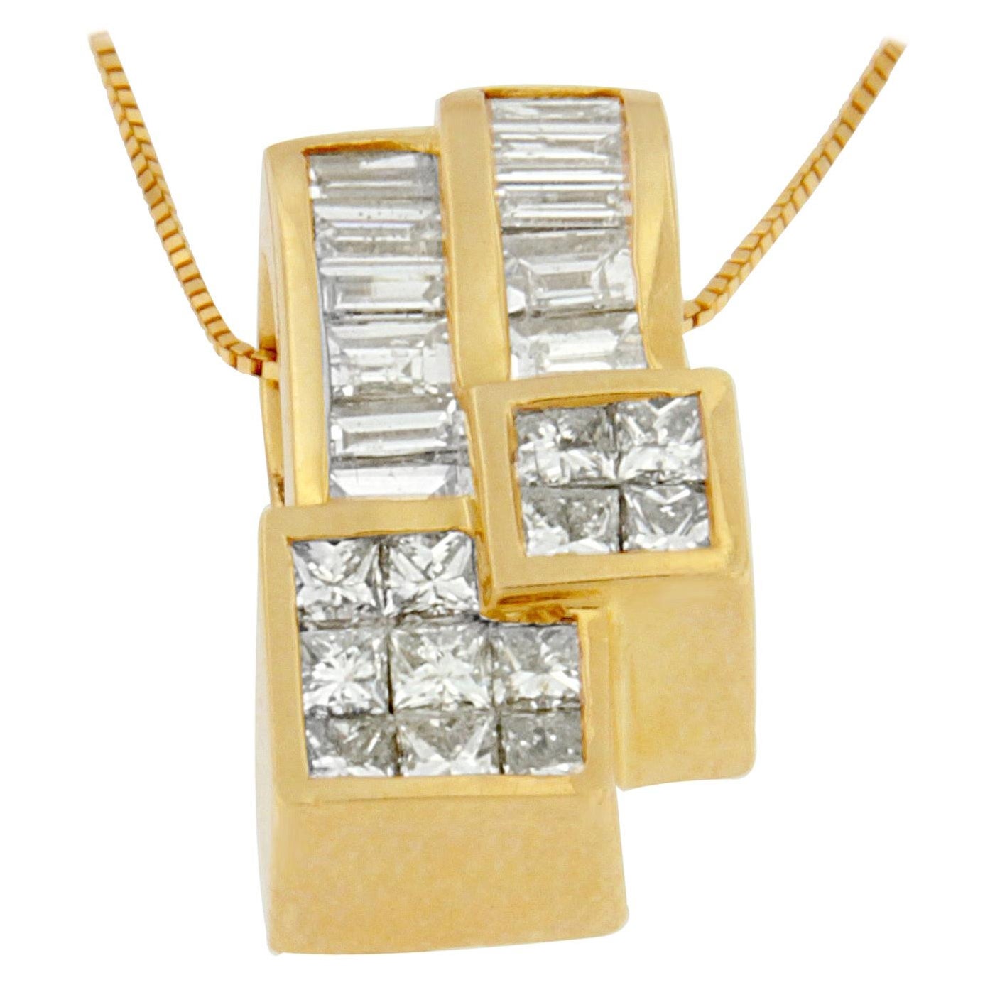 14K Yellow Gold 1 1/2 Carat Diamond Geometric Pendant Necklace