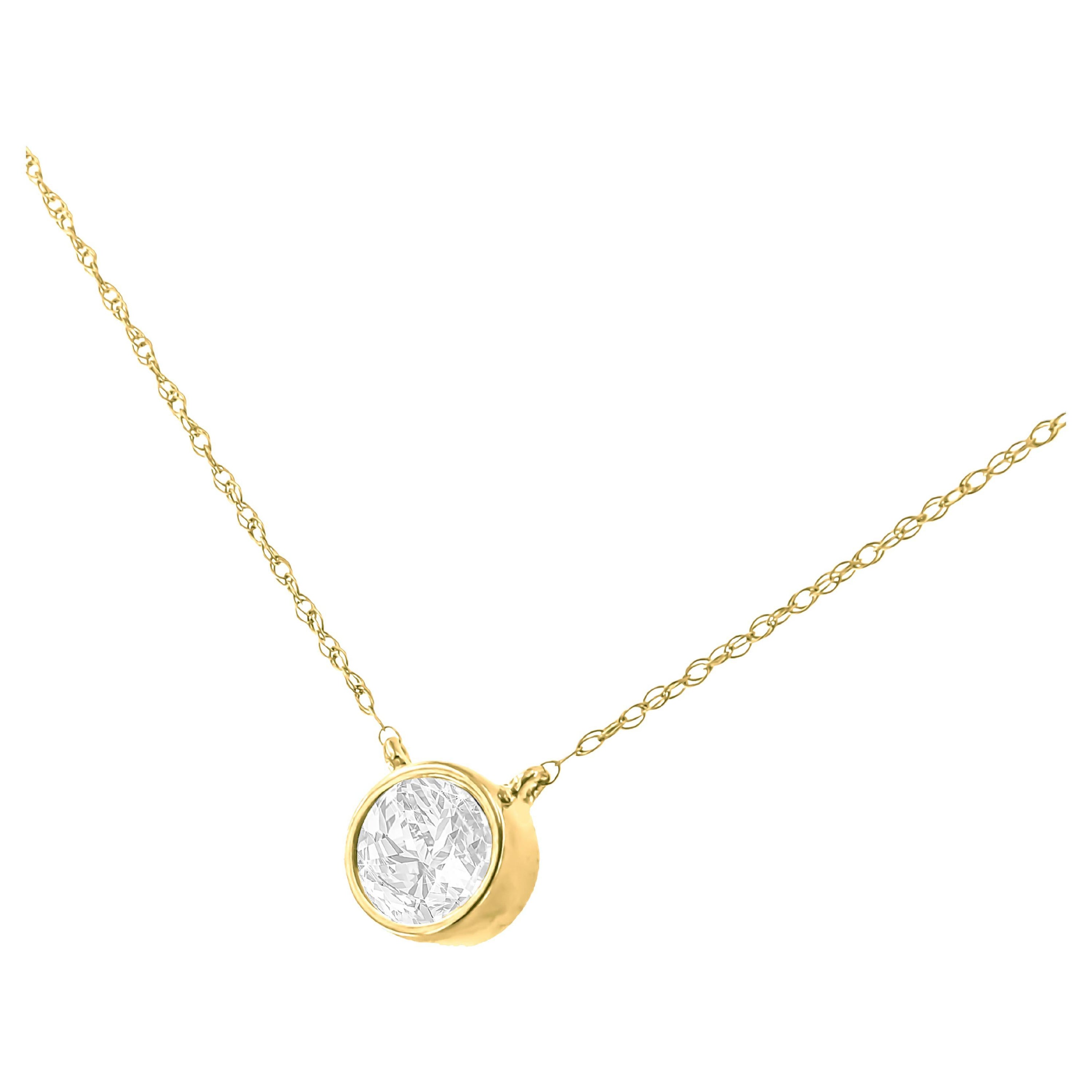 14K Yellow Gold Plated .925 Sterling Silver 1/2 Carat Diamond Pendant Necklace For Sale