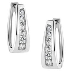 14K White Gold 1/2 Carat Channel Set Round Brilliant Diamond Huggy Hoop Earrings