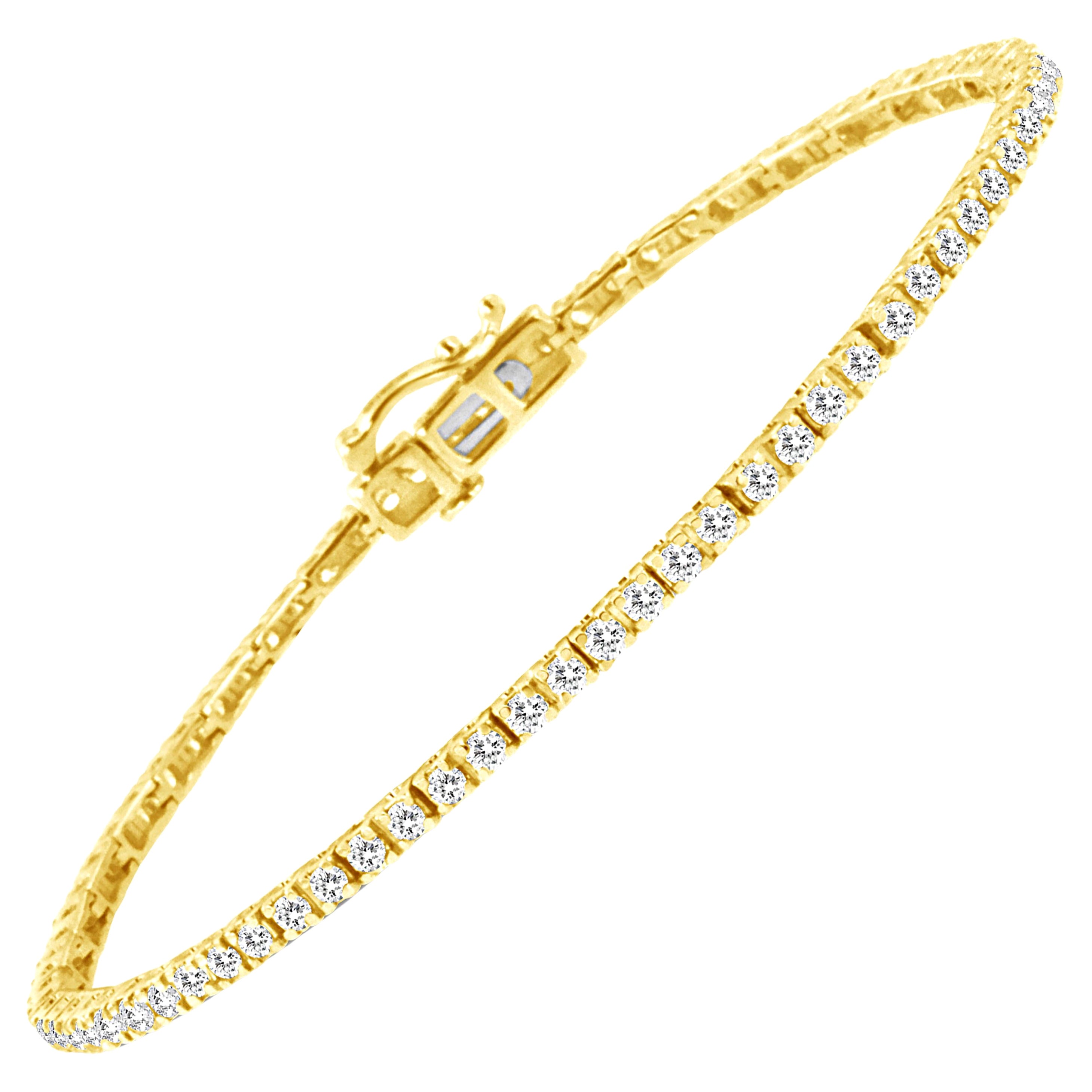 14K Yellow Gold Plated Sterling Silver 2.0 Carat Diamond Classic Tennis Bracelet For Sale