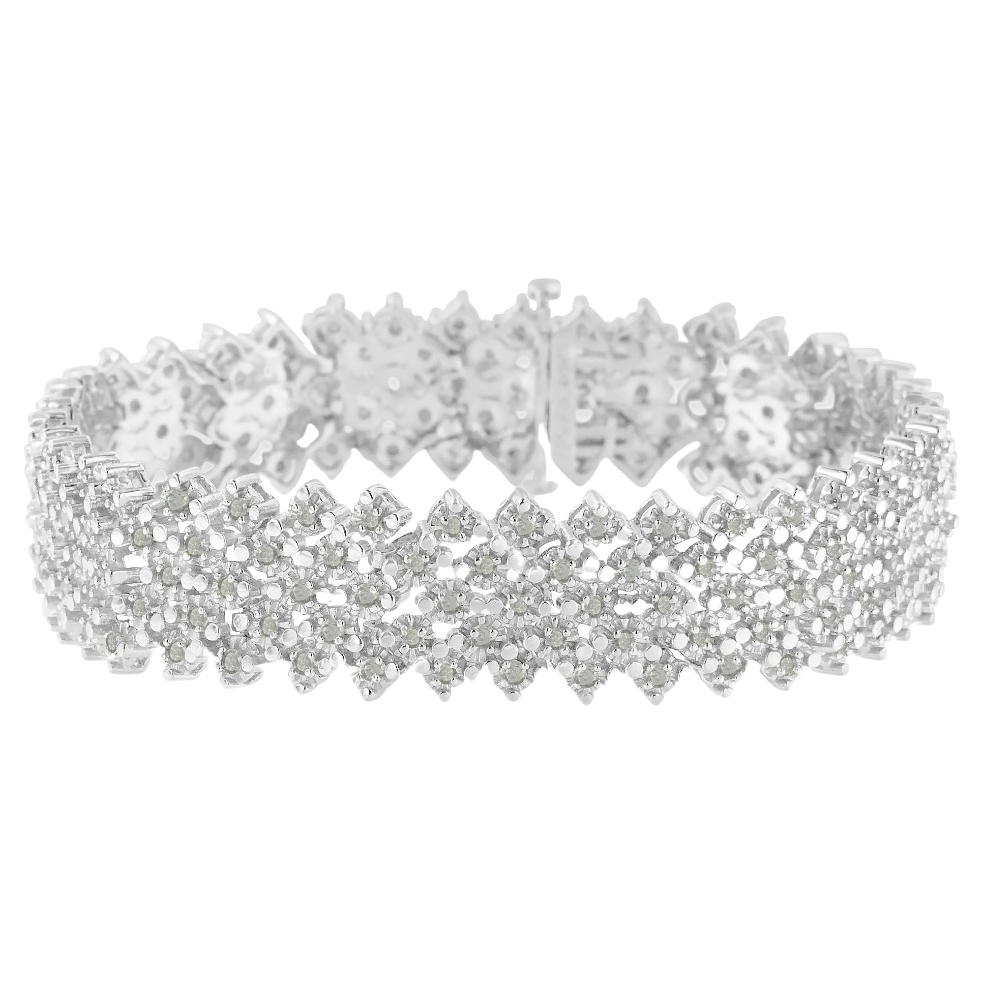 Bracelet tennis multi-rangs en argent sterling avec diamants de 3,00 carats de .925 carats en vente