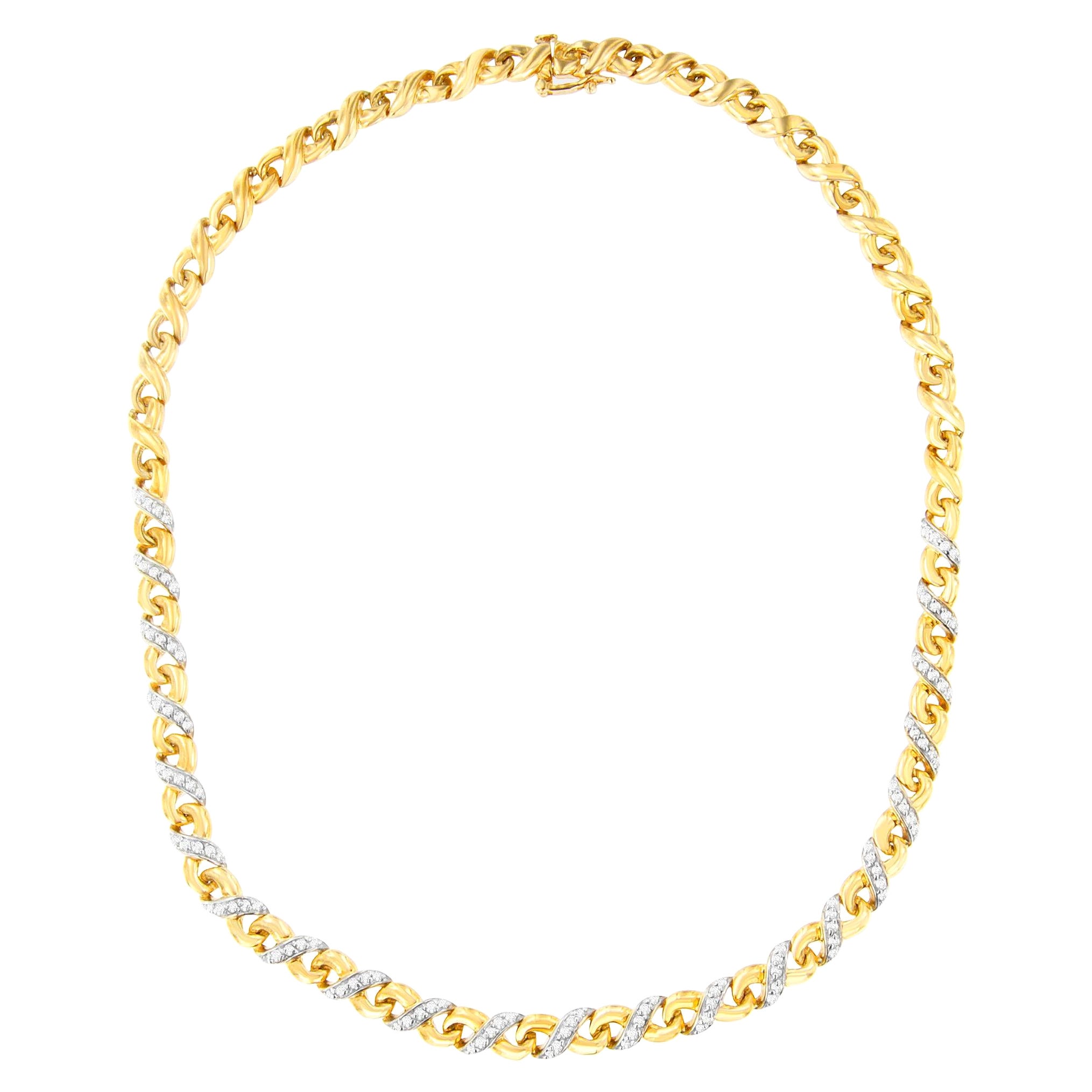 10K Yellow Gold 1.0 Carat Diamond Riviera Statement Pendant Necklace