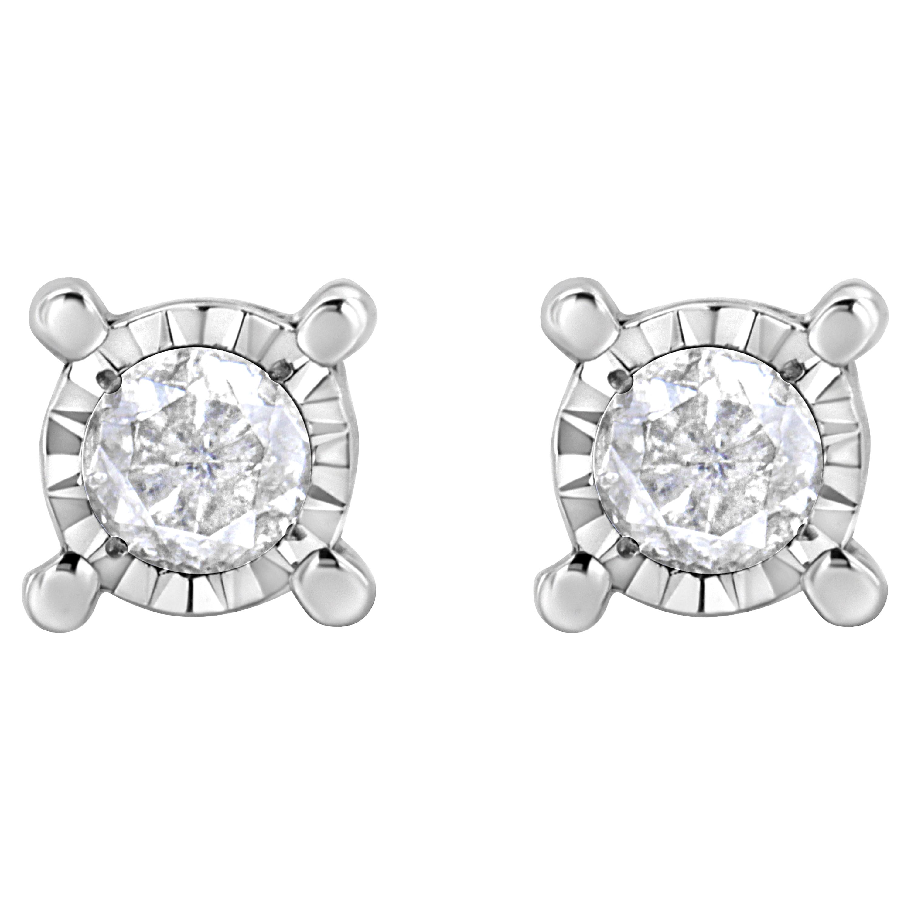 Clous d'oreilles solitaires en argent sterling avec diamants taille ronde de 1,0 carat de .925