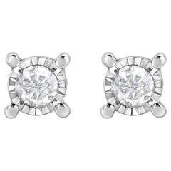 .925 Sterling Silver 1.0 Carat Round-Cut Diamond Solitaire Stud Earrings